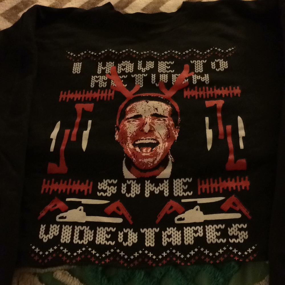 American psycho Christmas sweater cropped